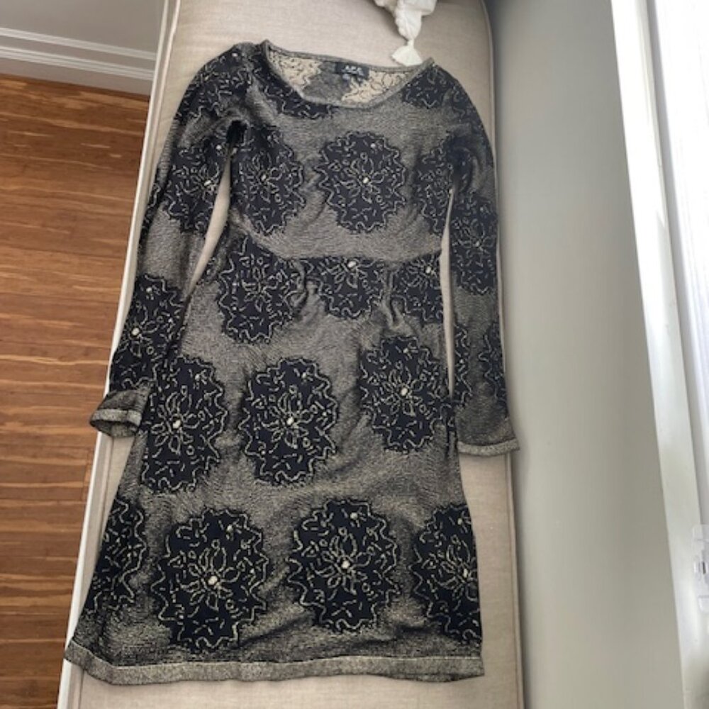 APC sea cotton knit sweater woven dress XS 34 36 - long sleeve
